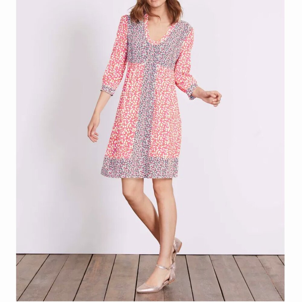 Boden Mollie Tunic Shift Patchwork Dress Pink Red 6 Long 6L